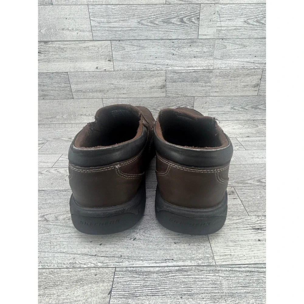 Skechers Relaxed Fit Mens Slip‎ On Shoes Brown Leather Memory Foam Size 9